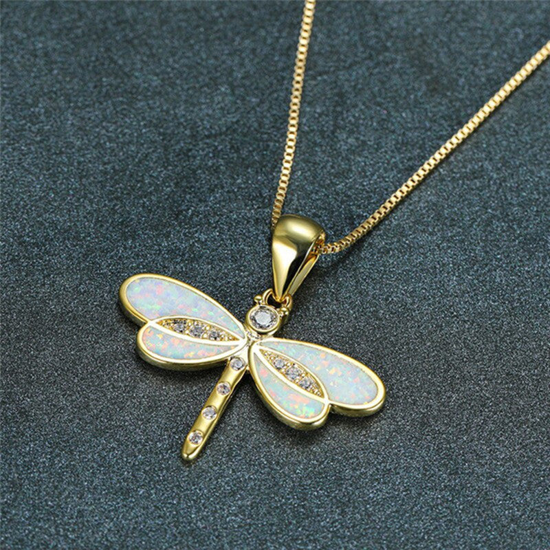 Lily Dragonfly Opal Pendant Necklace