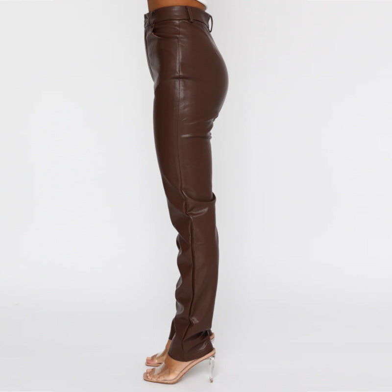 Victoria Leather Straight-Leg Pants