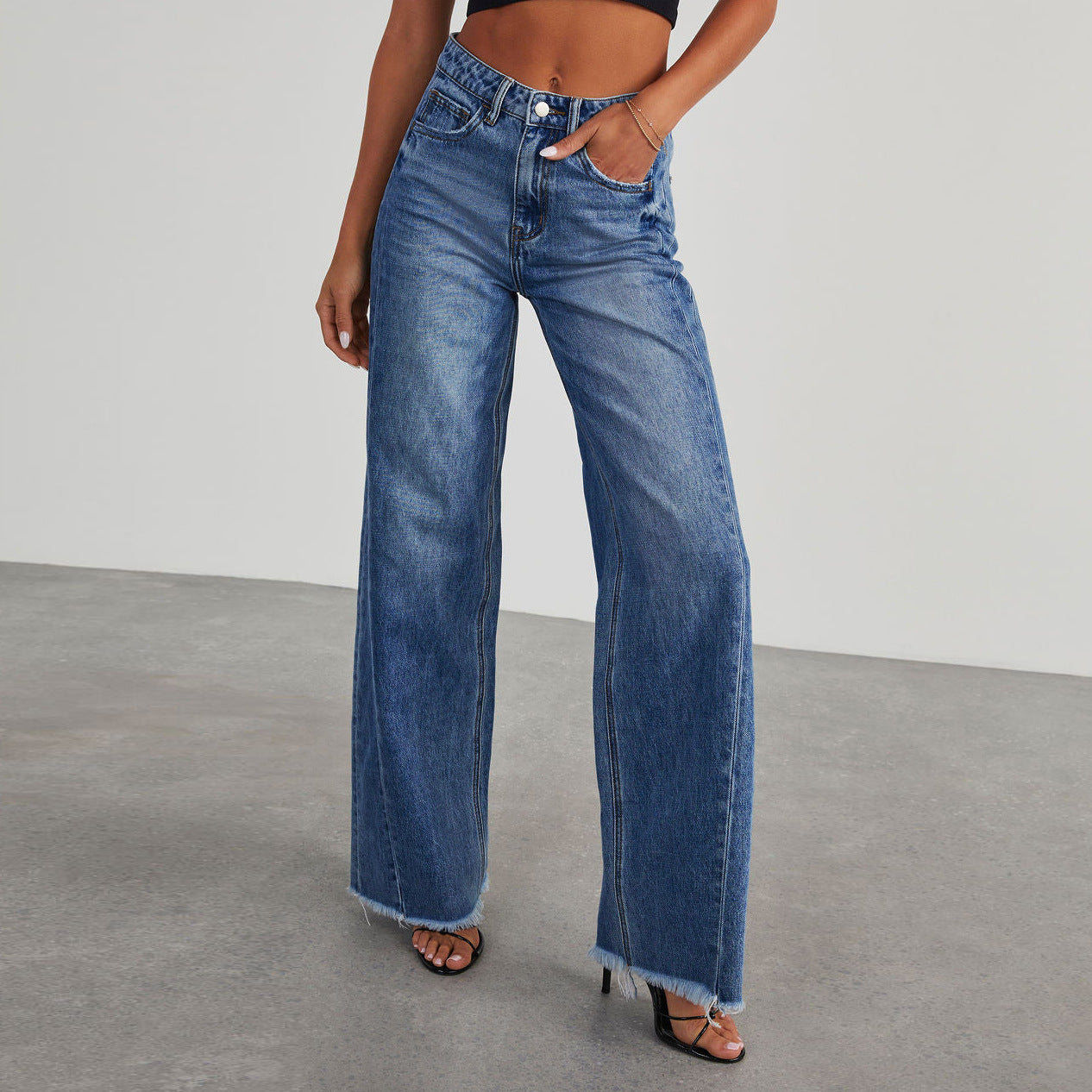 Brooke Distressed Hem Wide-Leg Jeans