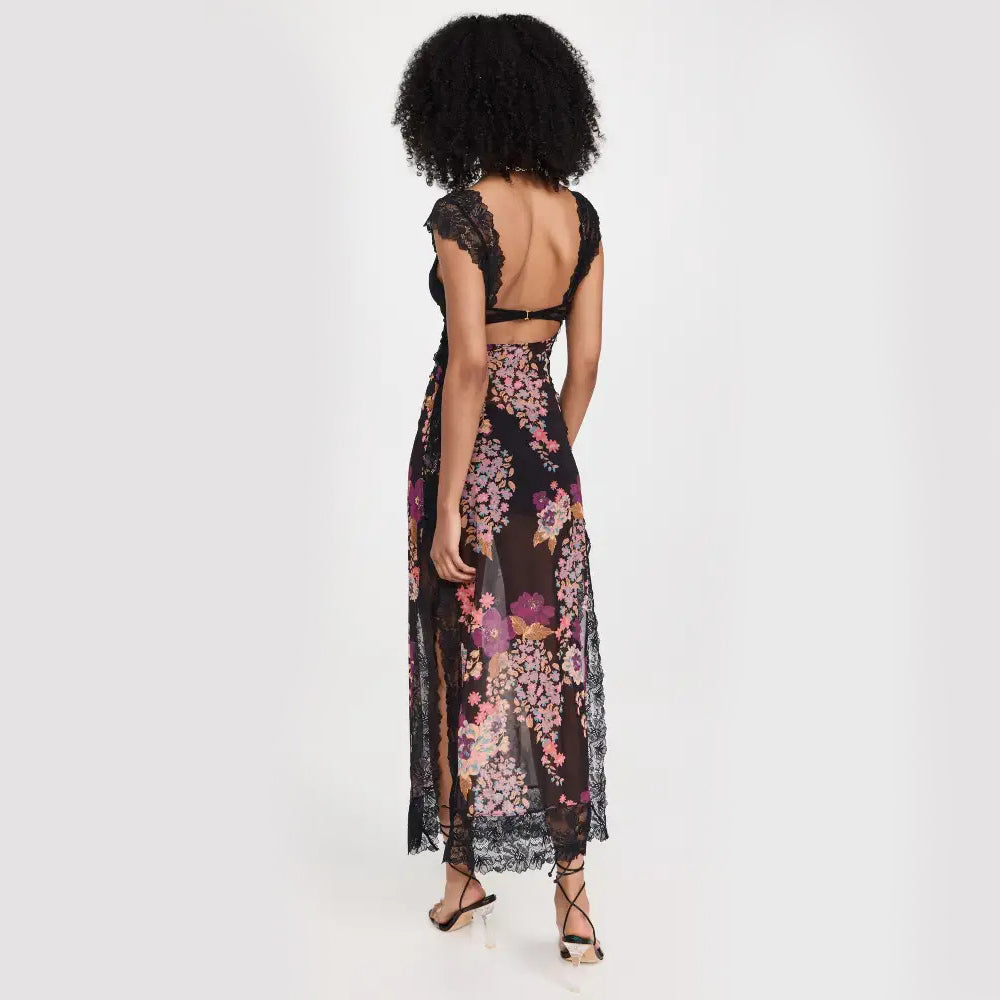 Sheer Floral Lace Maxi Dress