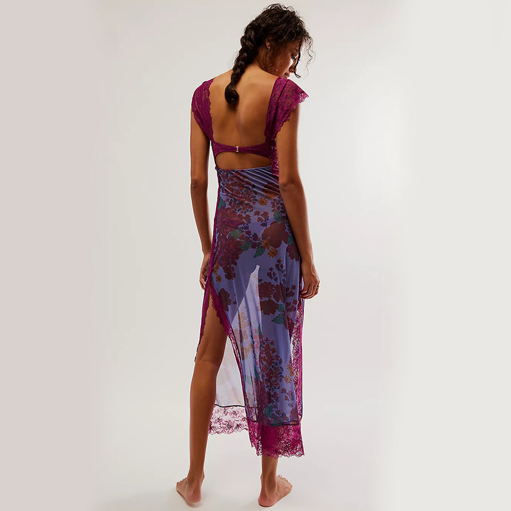 Maxikleid aus transparenter Spitze mit Blumenmuster