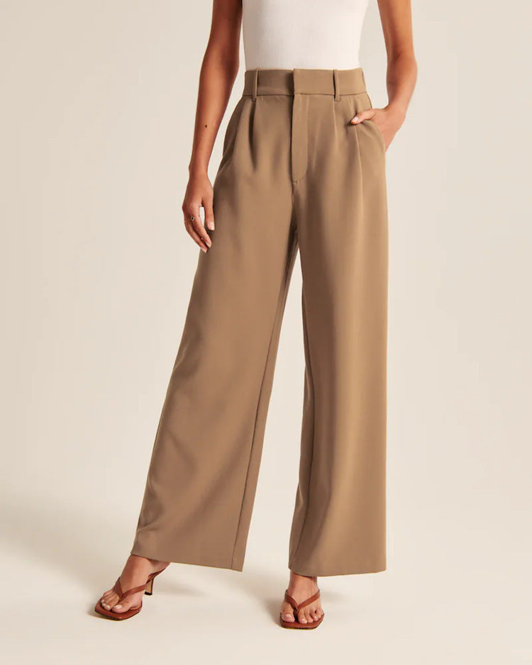 High Waist Wide Leg Trousers with Pockets