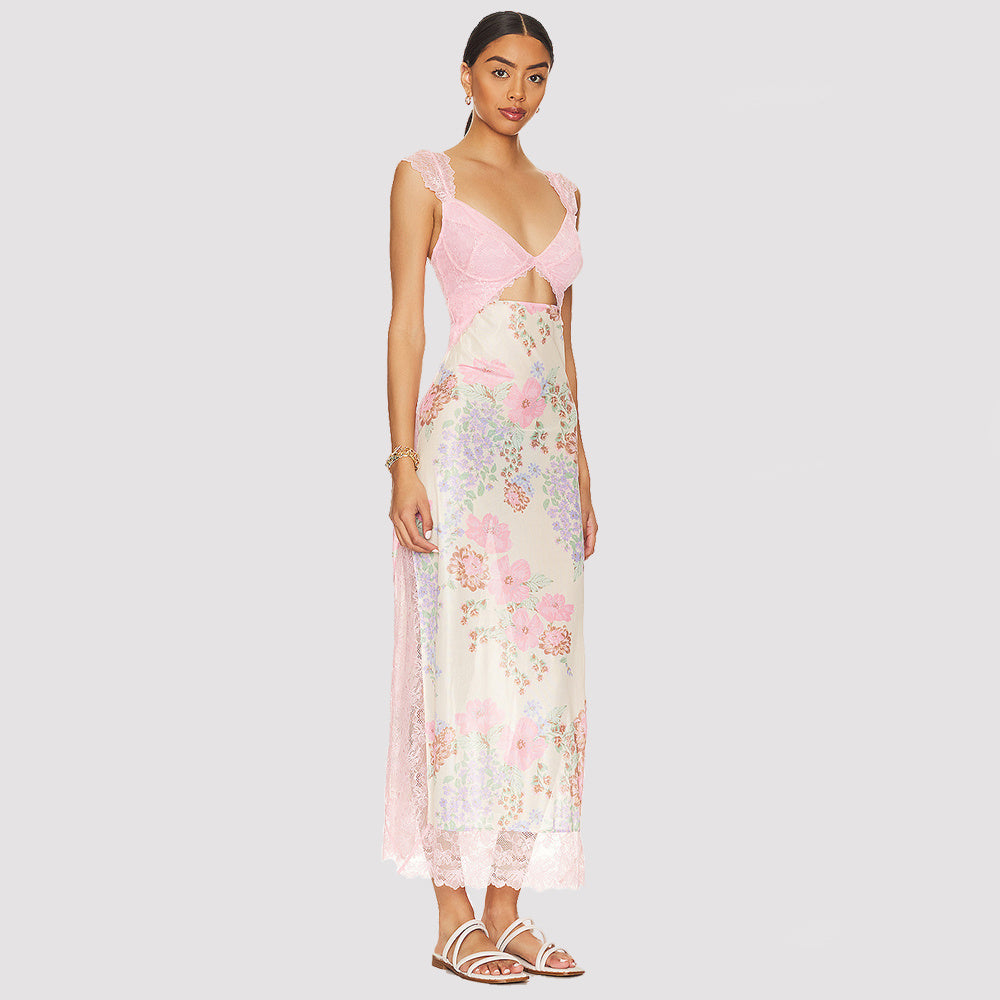 Sheer Floral Lace Maxi Dress