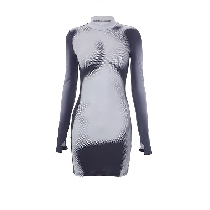 Robe bodycon de gradient à col haut à col