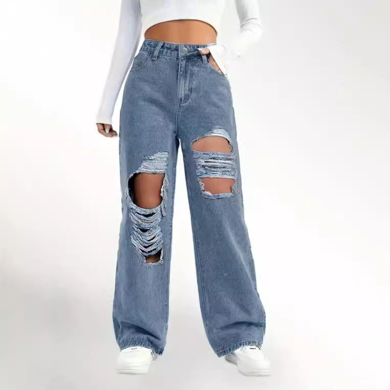 Avery Distressed Wide-Leg Jeans