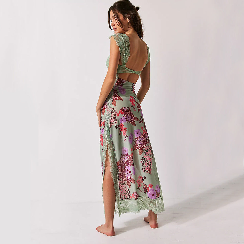 Sheer Floral Lace Maxi Dress