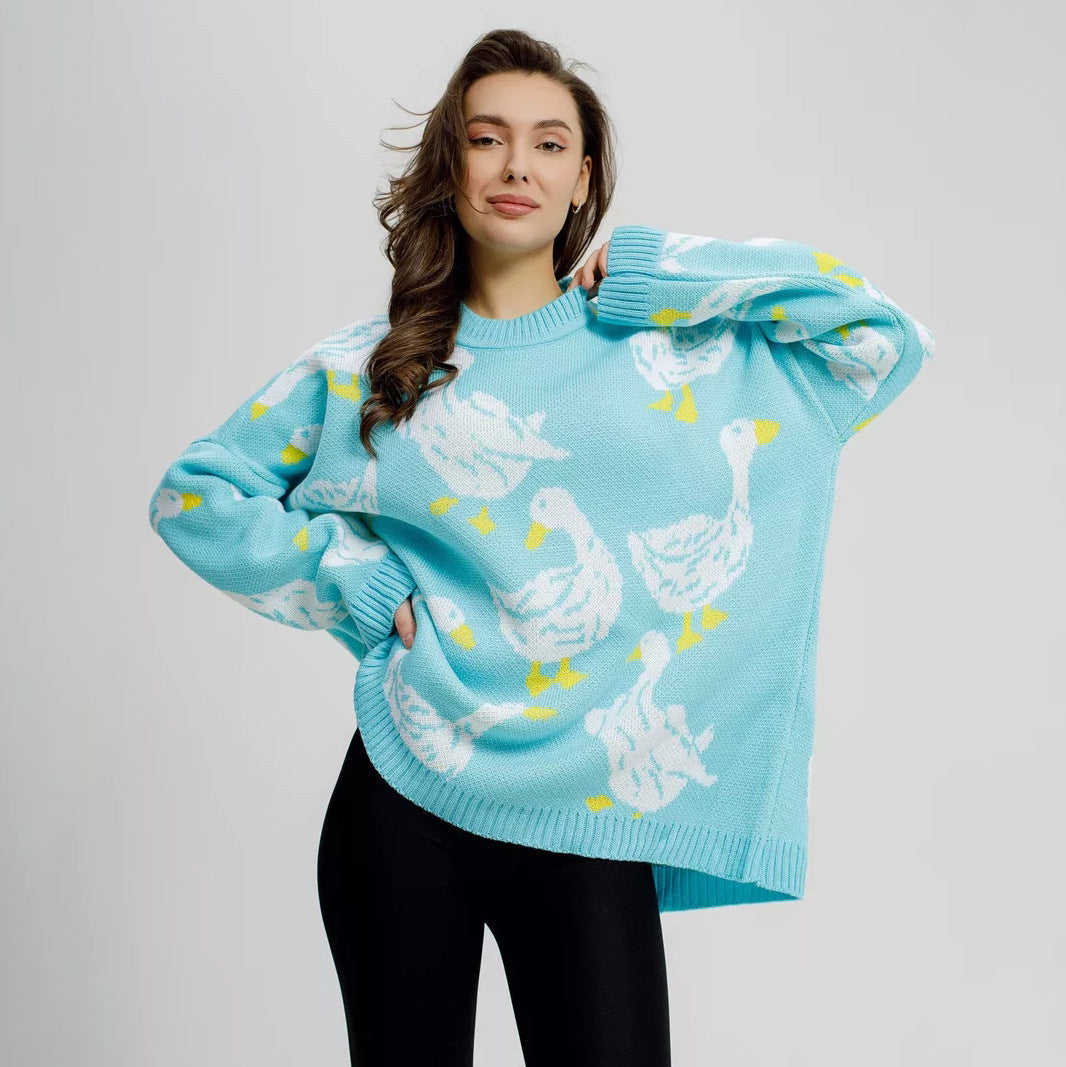 Emily Duck Print Oversized Sweater