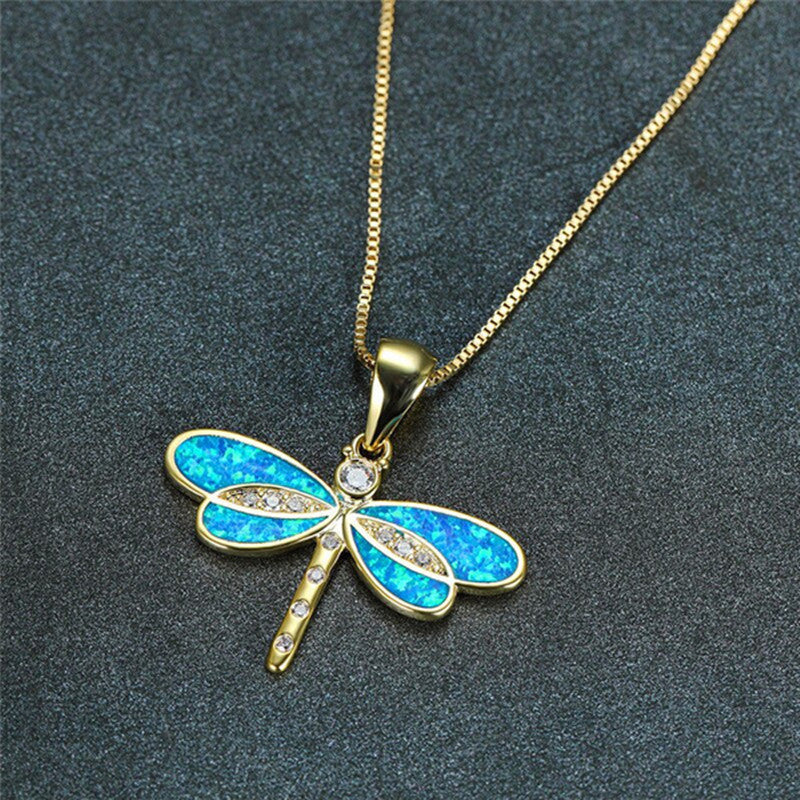 Lily Dragonfly Opal Pendant Necklace