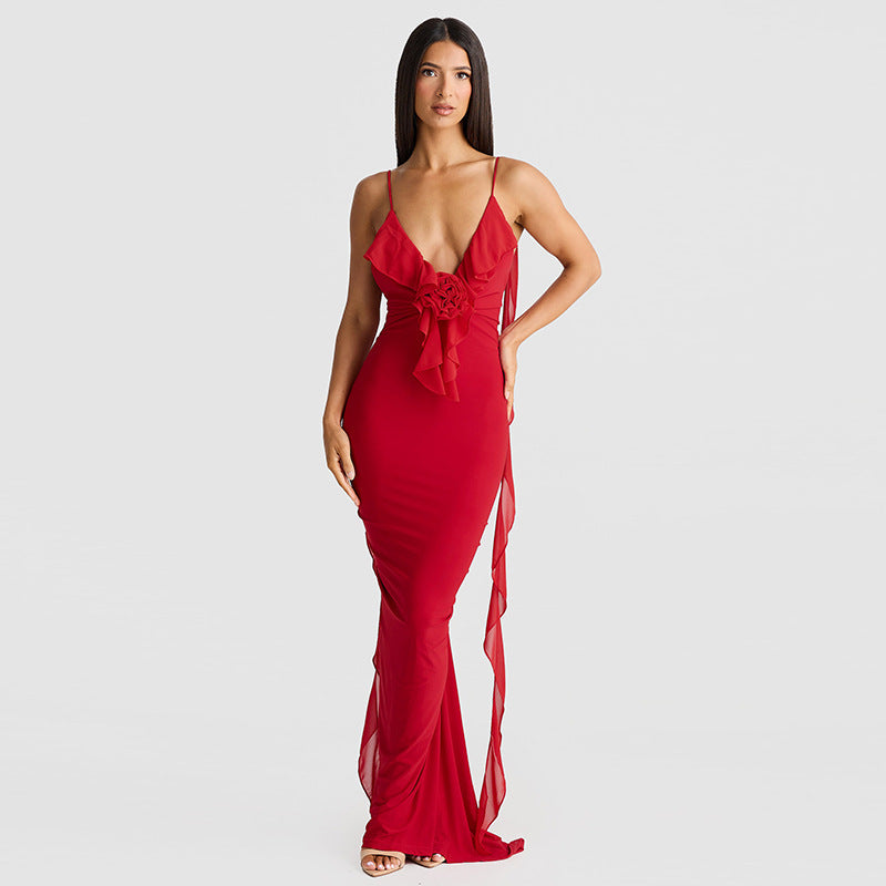 Ava Spaghetti Strap Ruffle Gown