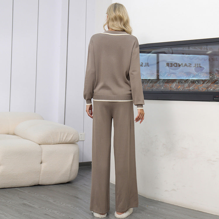 Casual Wide-leg Pants Knitted Two-piece Women