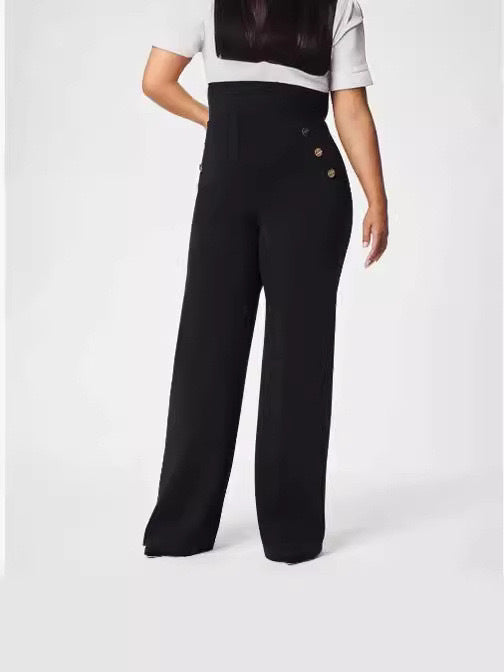 Sophia Button-Detail Wide-Leg Pants