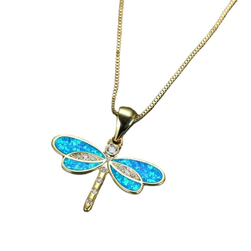 Lily Dragonfly Opal Pendant Necklace