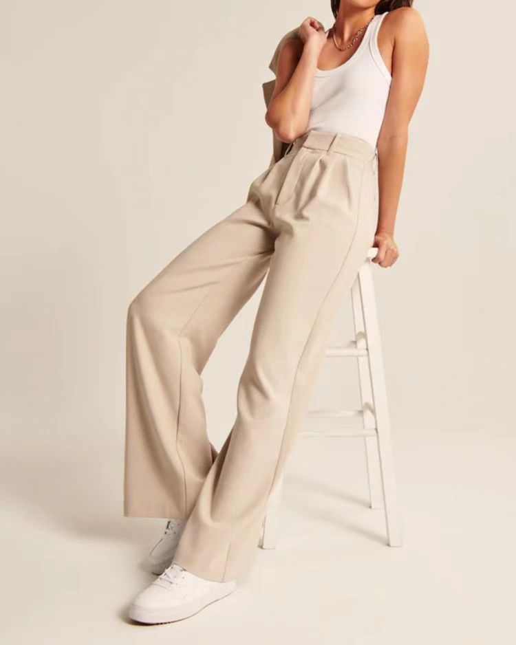 High Waist Wide Leg Trousers with Pockets