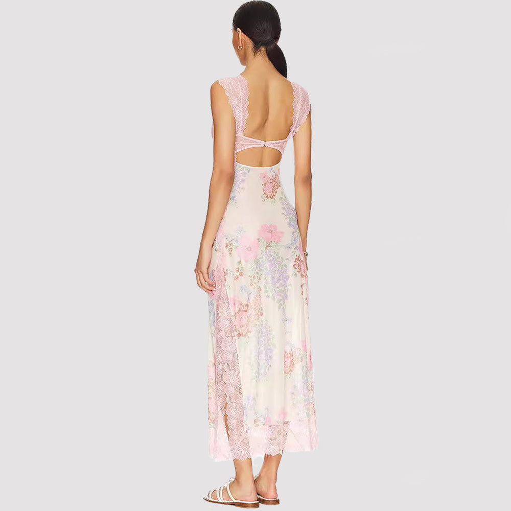 Sheer Floral Lace Maxi Dress