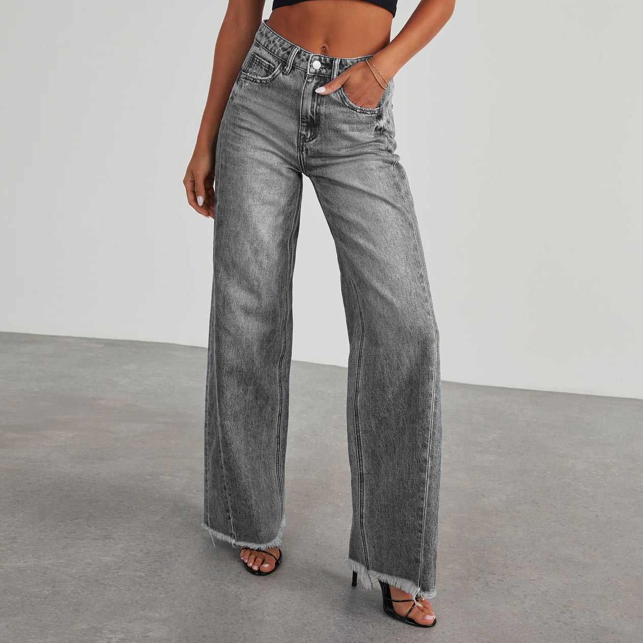 Brooke Distressed Hem Wide-Leg Jeans