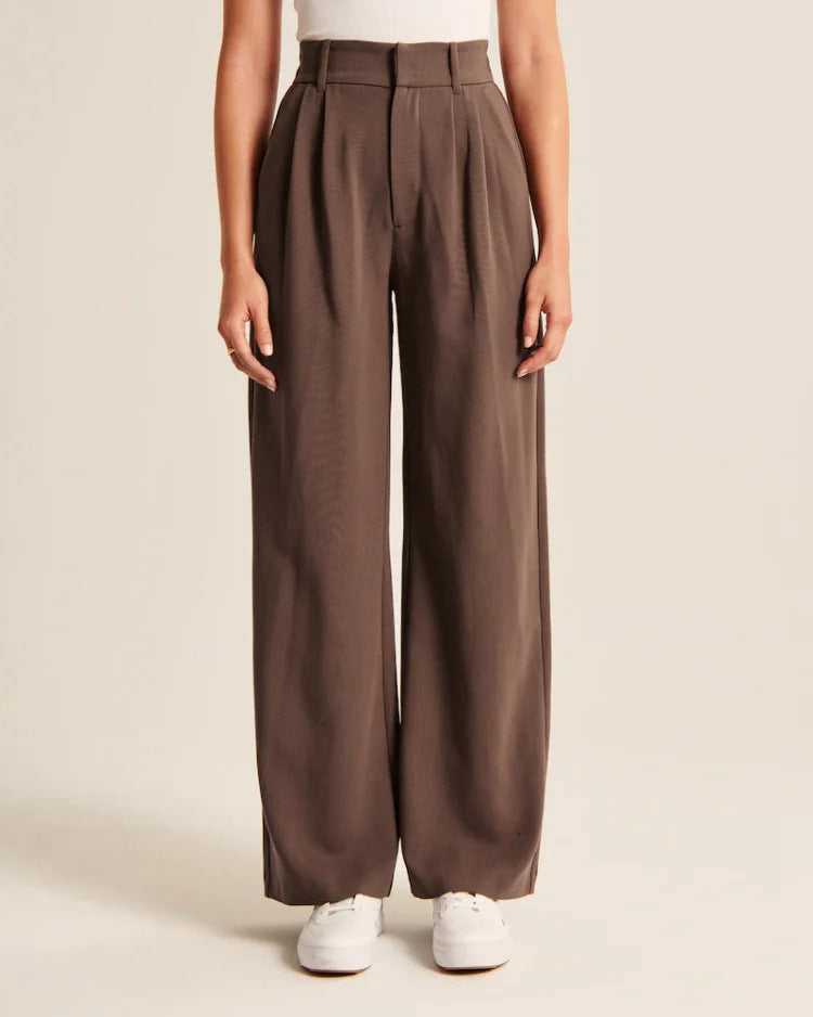 High Waist Wide Leg Trousers with Pockets