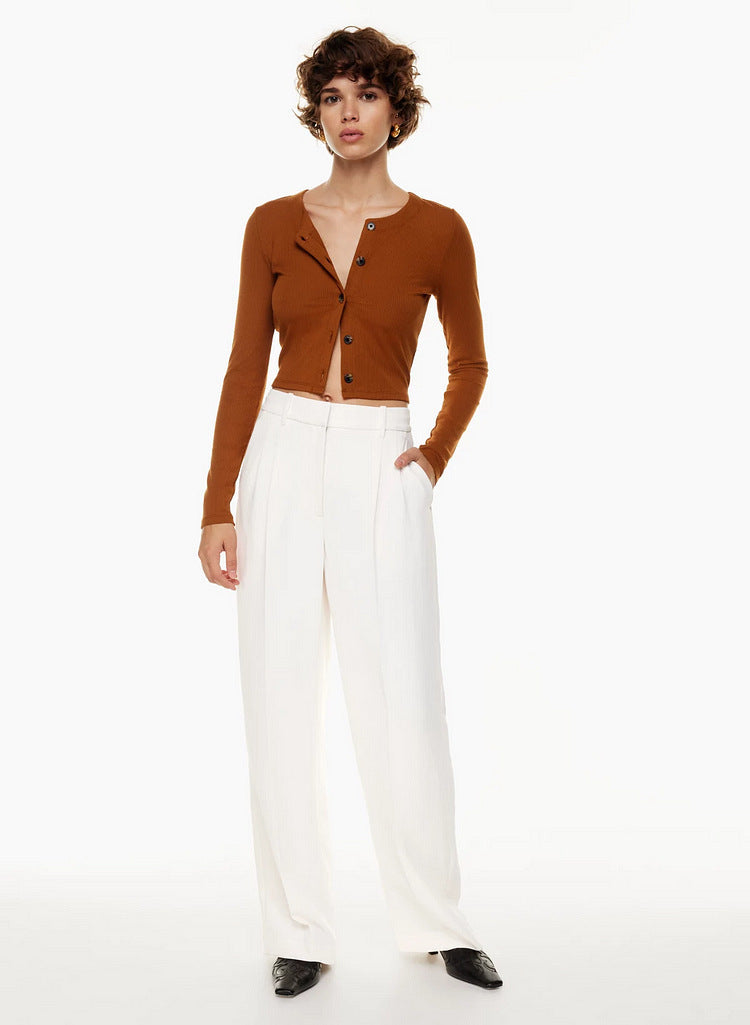 High Waist Wide Leg Trousers with Pockets