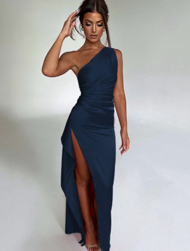 One-Shoulder Backless Split Dress