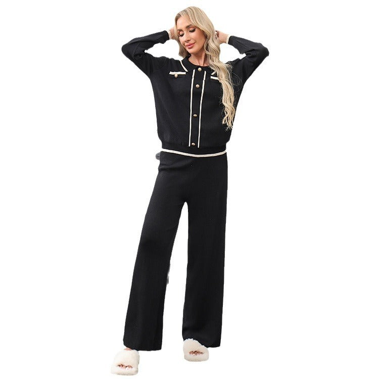 Casual Wide-leg Pants Knitted Two-piece Women