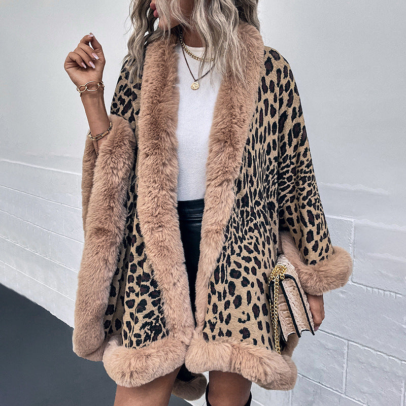 Ava Leopard Print Faux Fur Cape