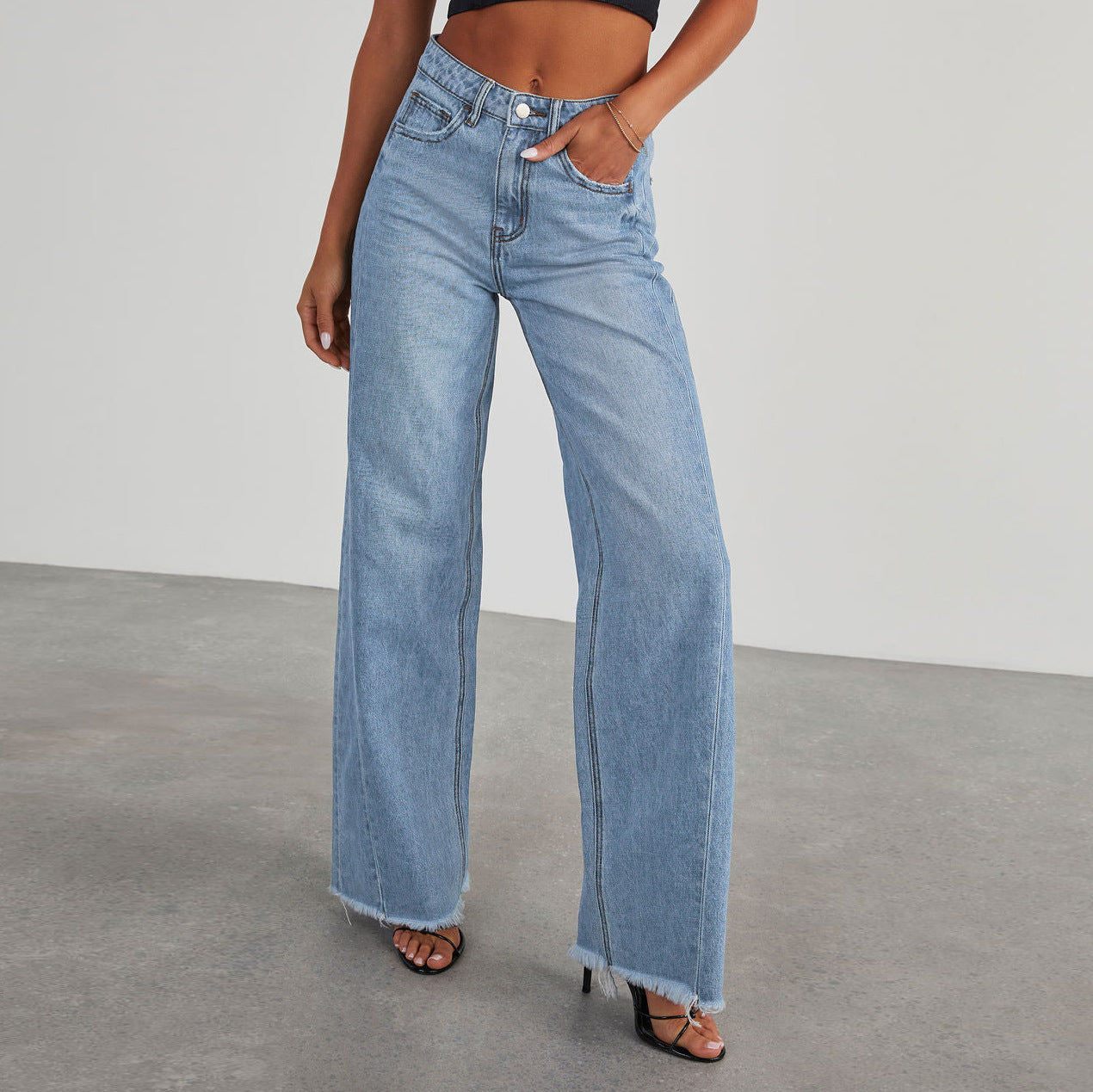 Brooke Distressed Hem Wide-Leg Jeans