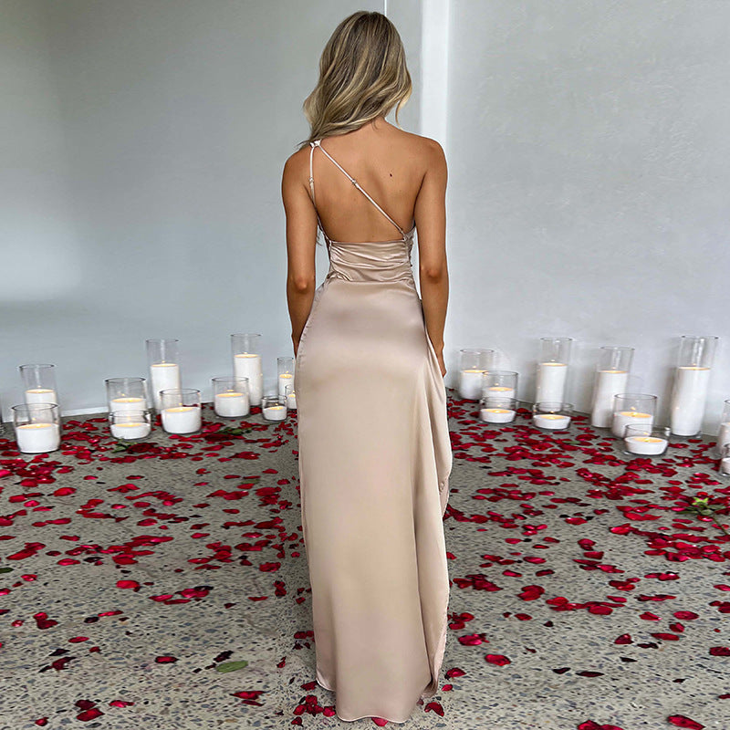 One-Shoulder Backless Split Dress