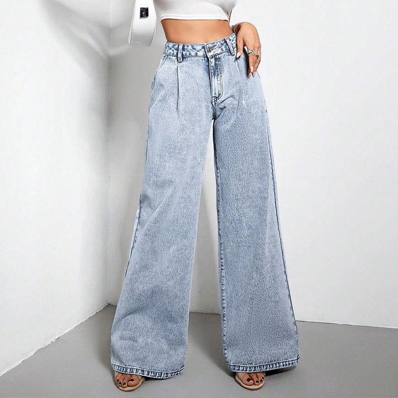 Pantalon ample en denim drapé à jambe large