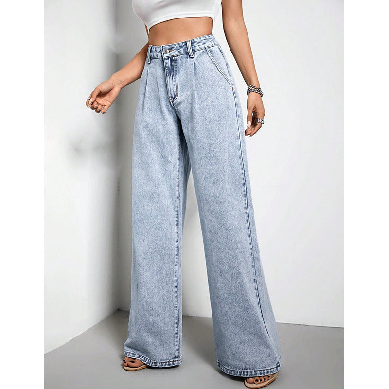 Pantalon ample en denim drapé à jambe large