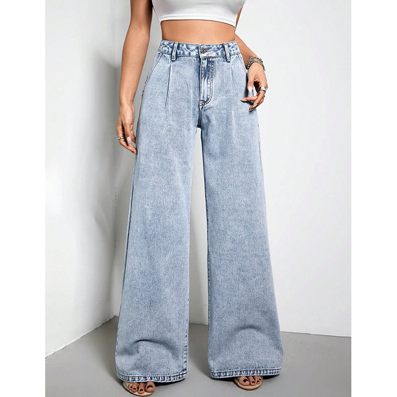 Pantalon ample en denim drapé à jambe large