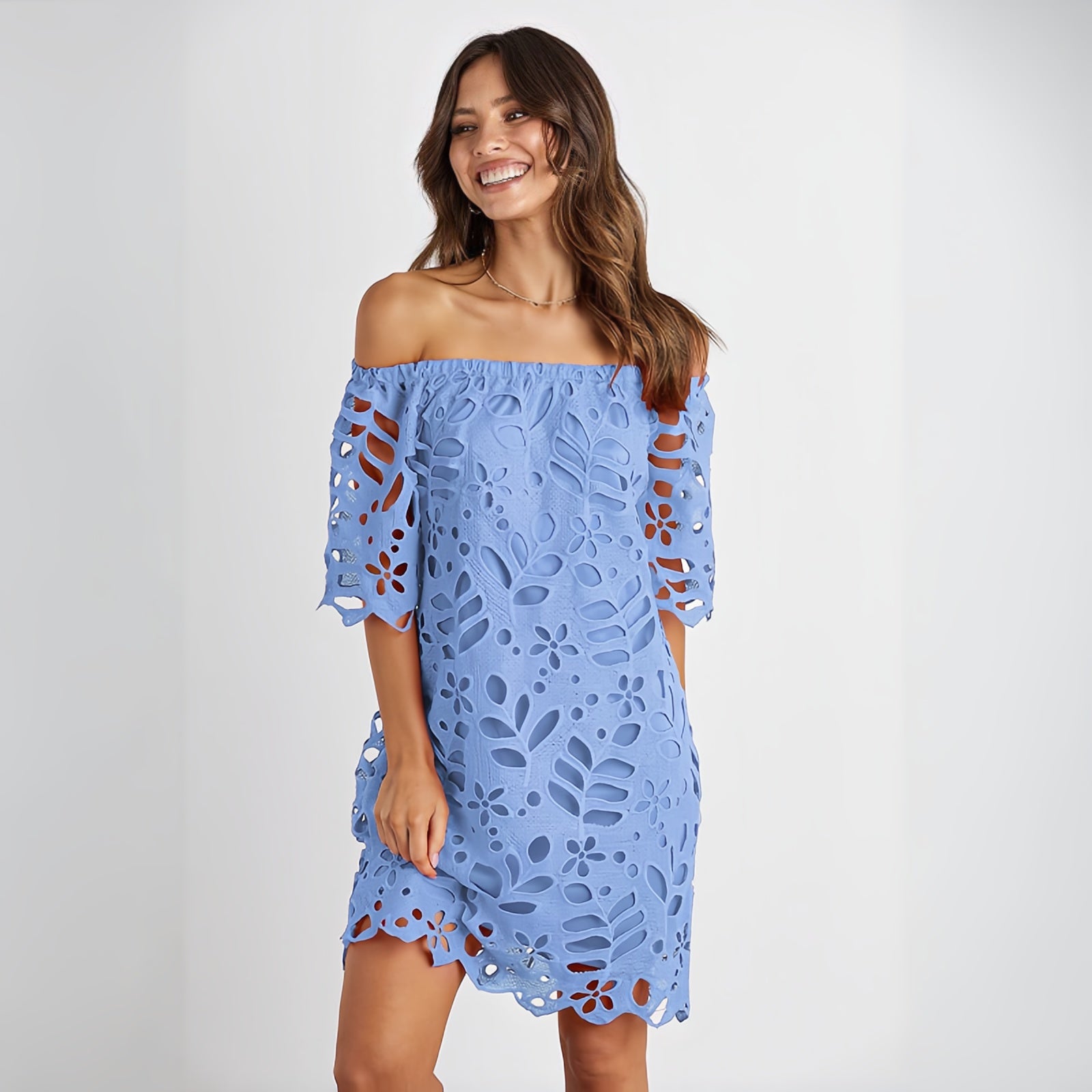 Olivia Off-Shoulder Eyelet Dress