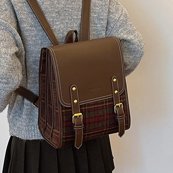 Samantha Vintage Plaid Backpack