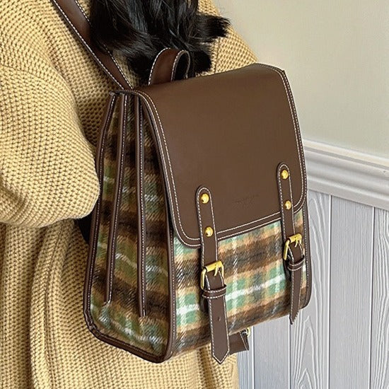 Samantha Vintage Plaid Backpack