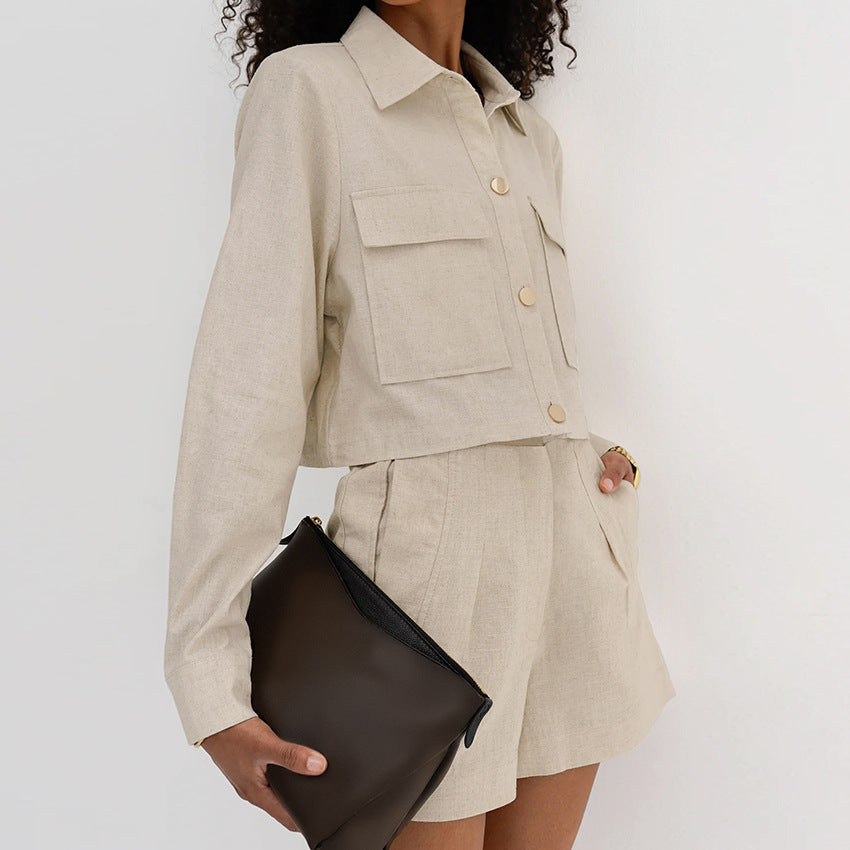 Lapel Long Sleeve Khaki Suit