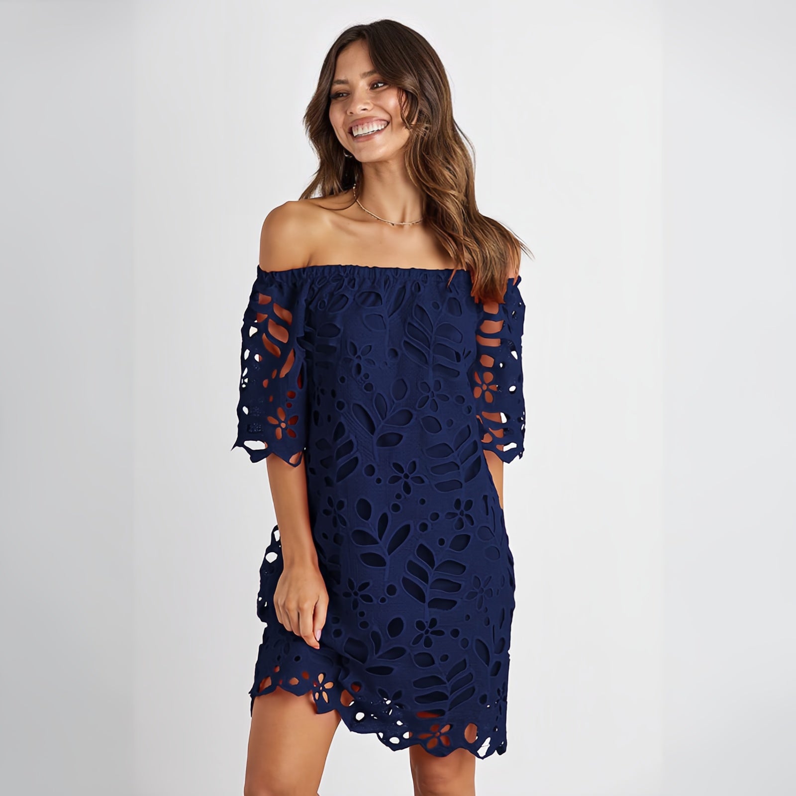 Olivia Off-Shoulder Eyelet Dress