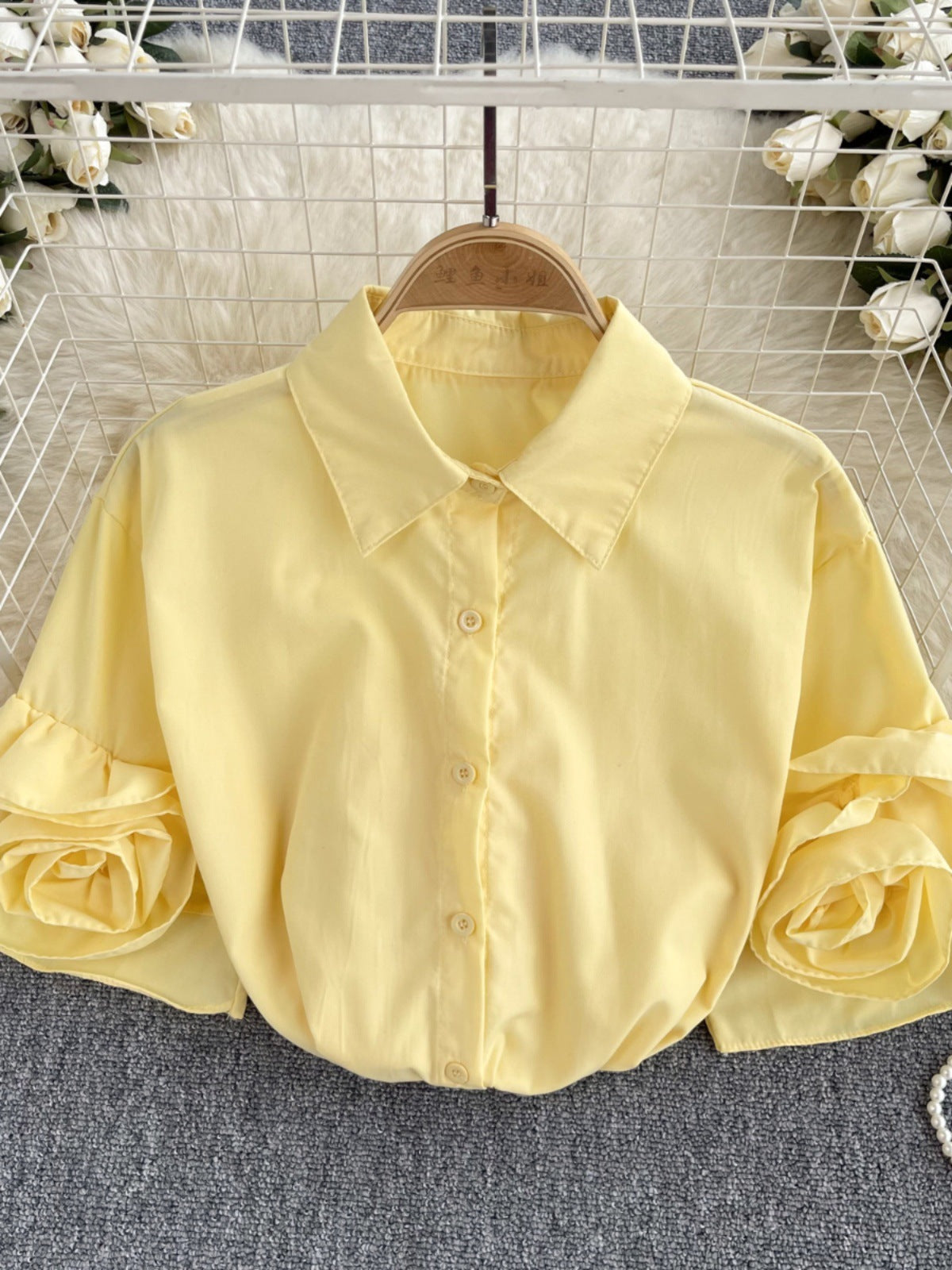 Chemise à manches courtes florale de style français