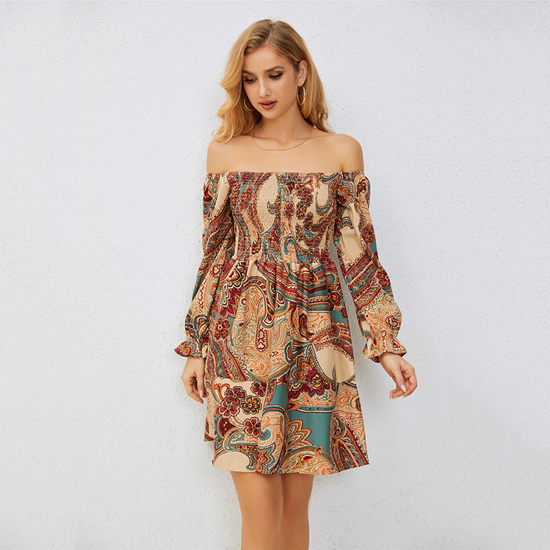 Off-shoulder Printing Dress