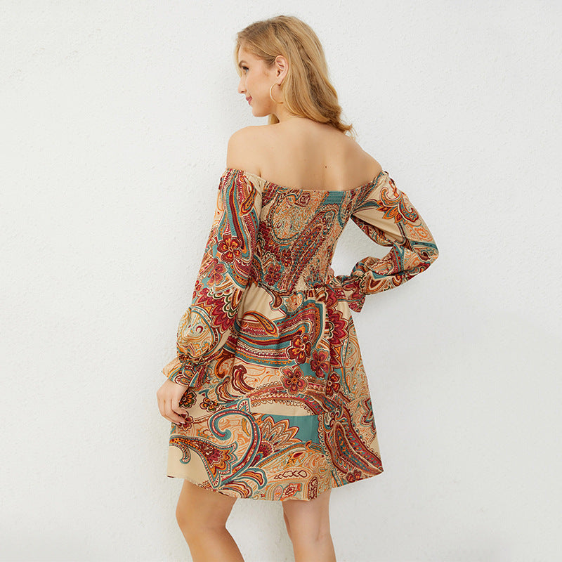 Off-shoulder Printing Dress