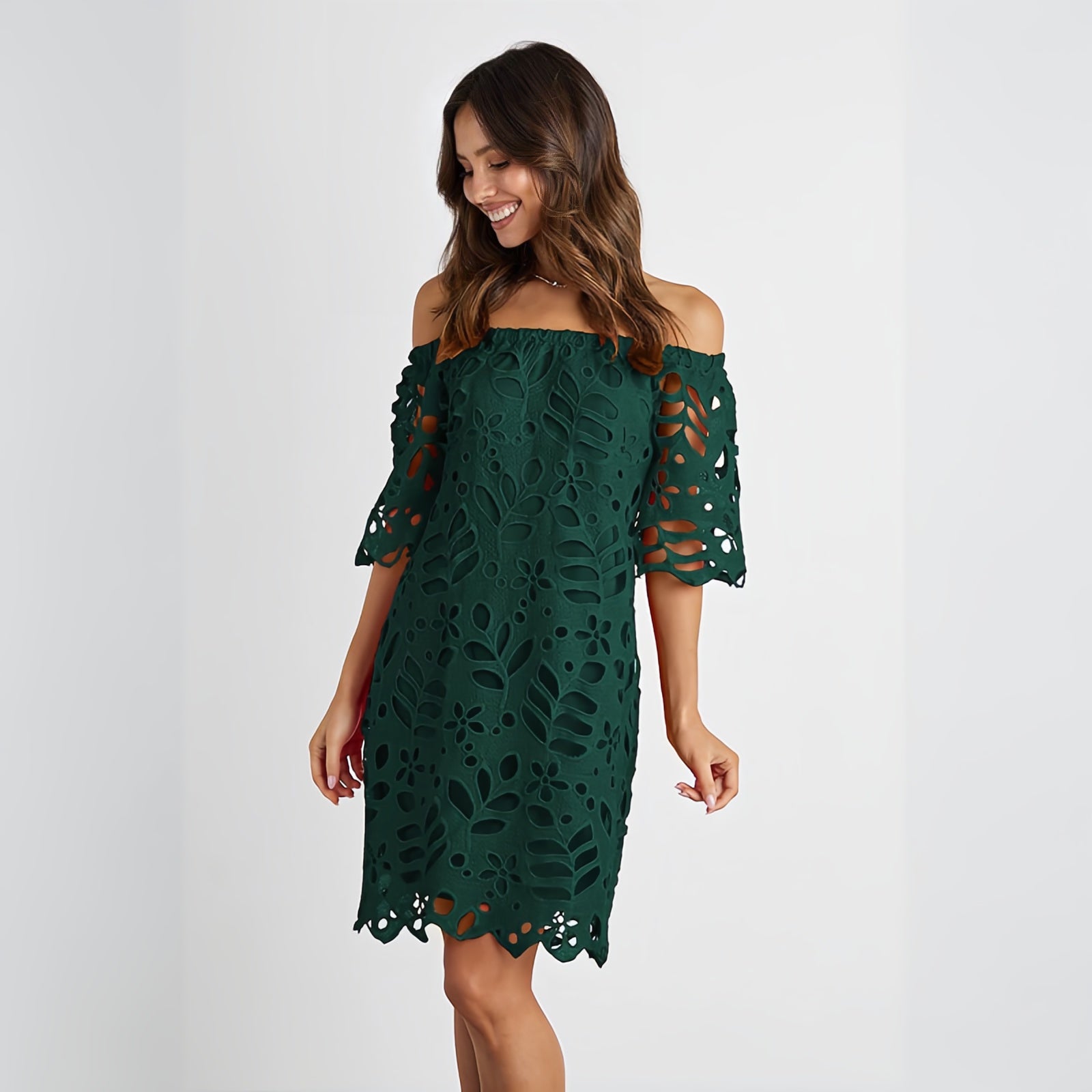 Olivia Off-Shoulder Eyelet Dress