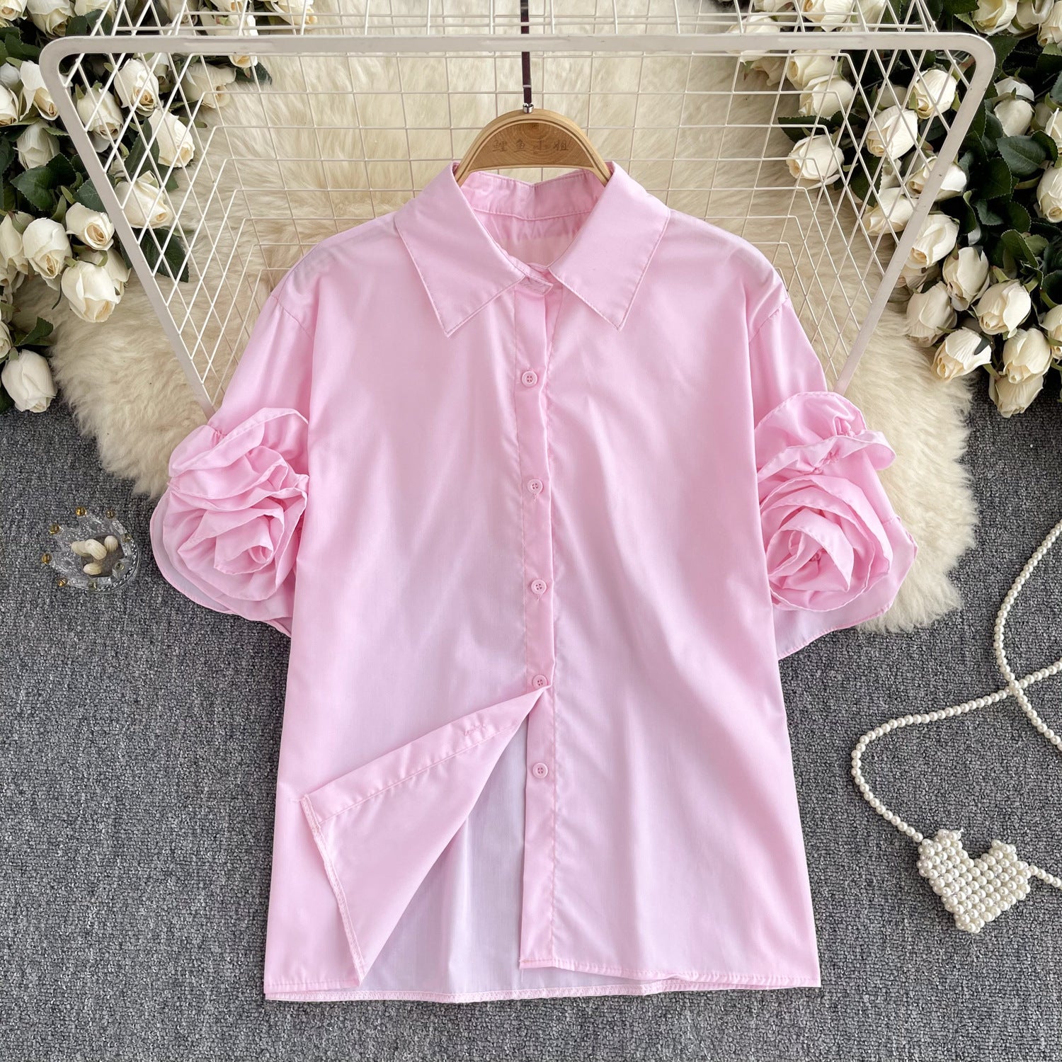 Chemise à manches courtes florale de style français