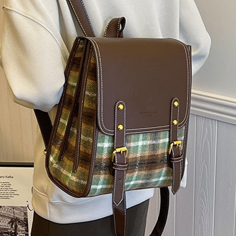 Samantha Vintage Plaid Backpack