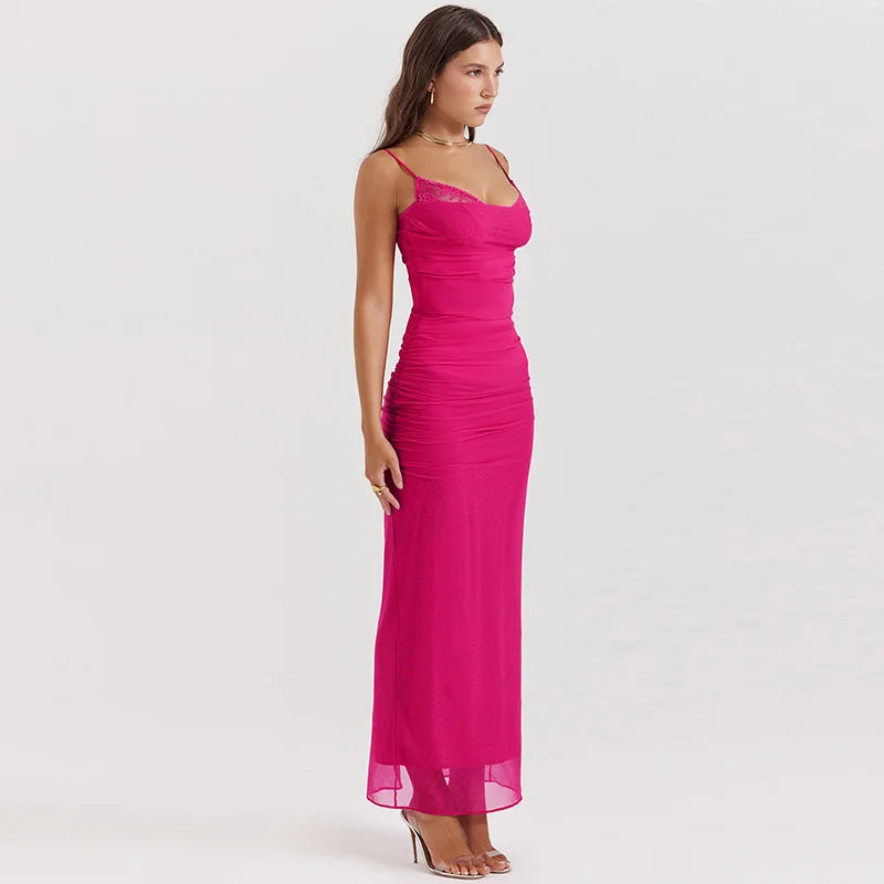 Lily Ruched Mesh Maxi Dress