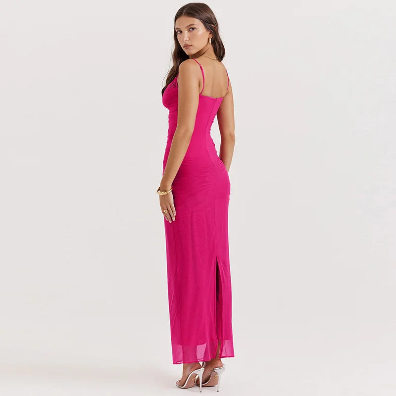 Lily Ruched Mesh Maxi Dress