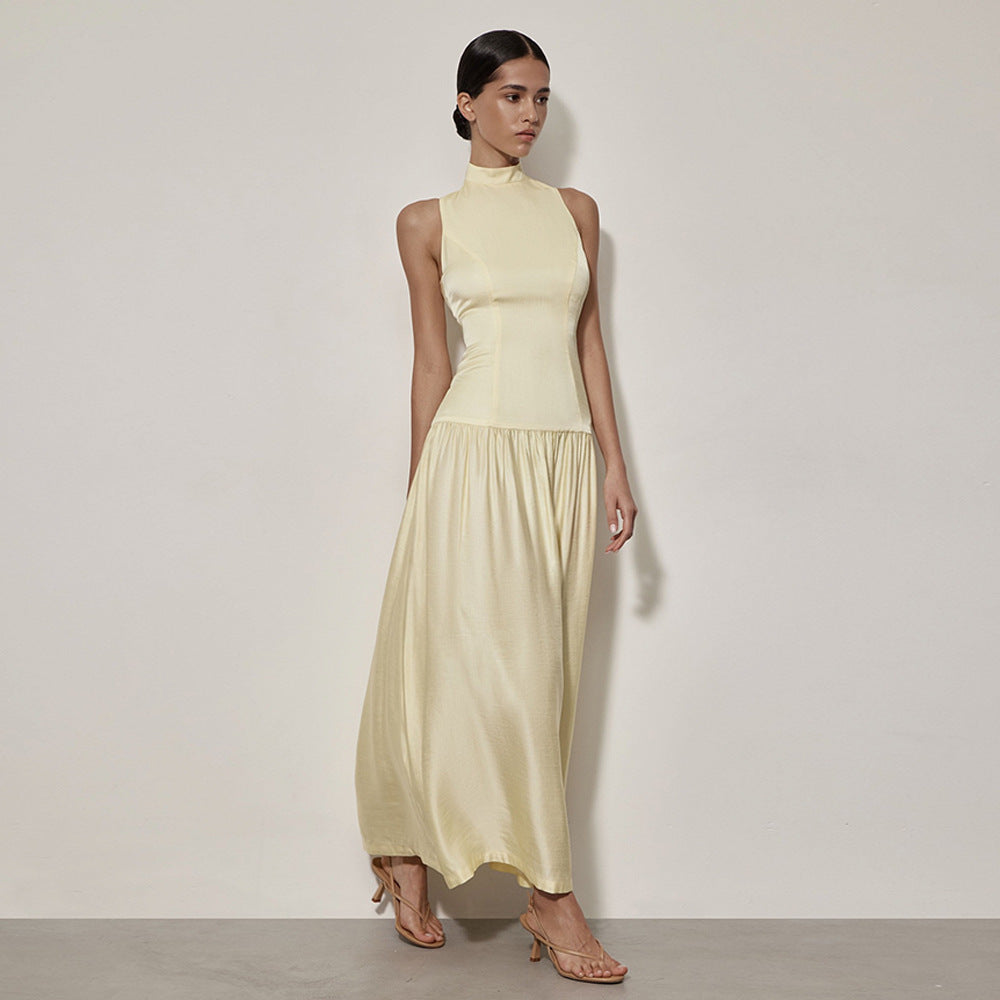 Harper Satin Sleeveless High Neck Maxi Dress