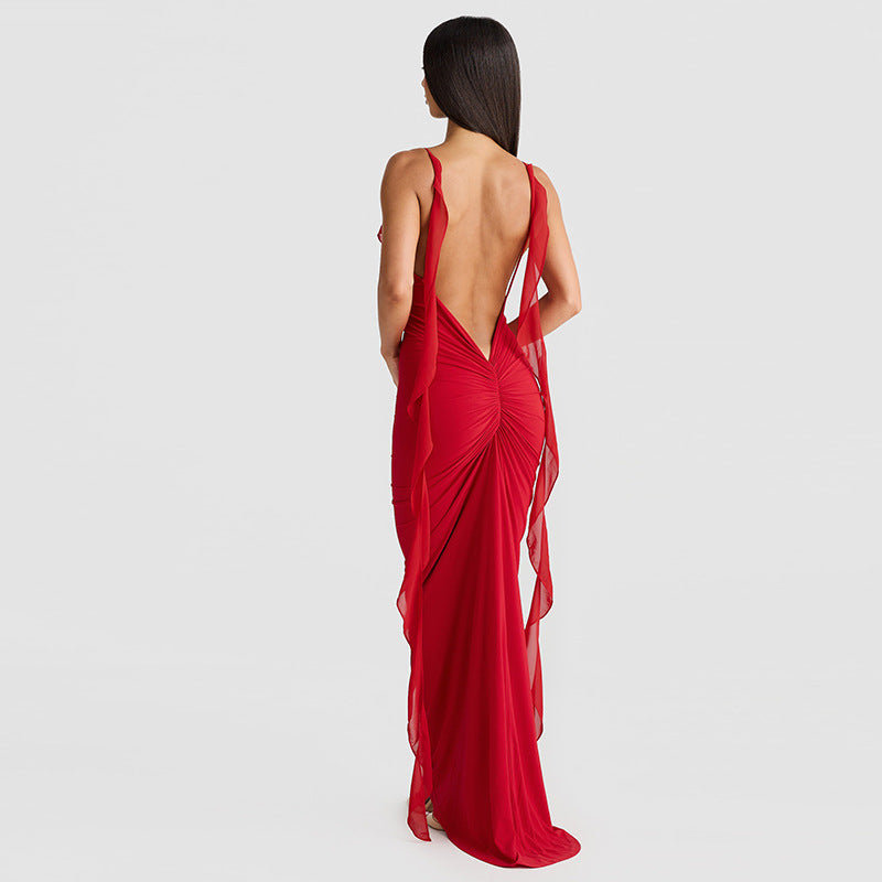 Ava Spaghetti Strap Ruffle Gown