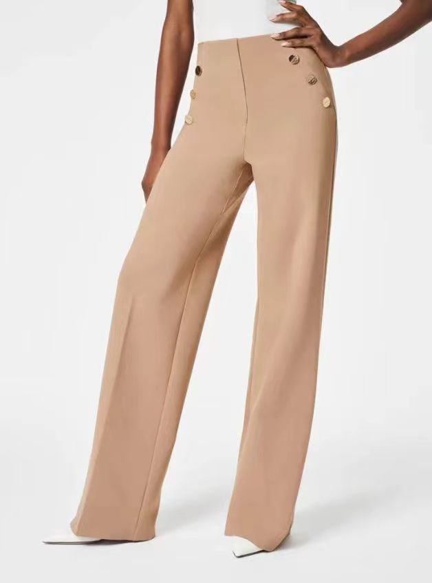 Sophia Button-Detail Wide-Leg Pants