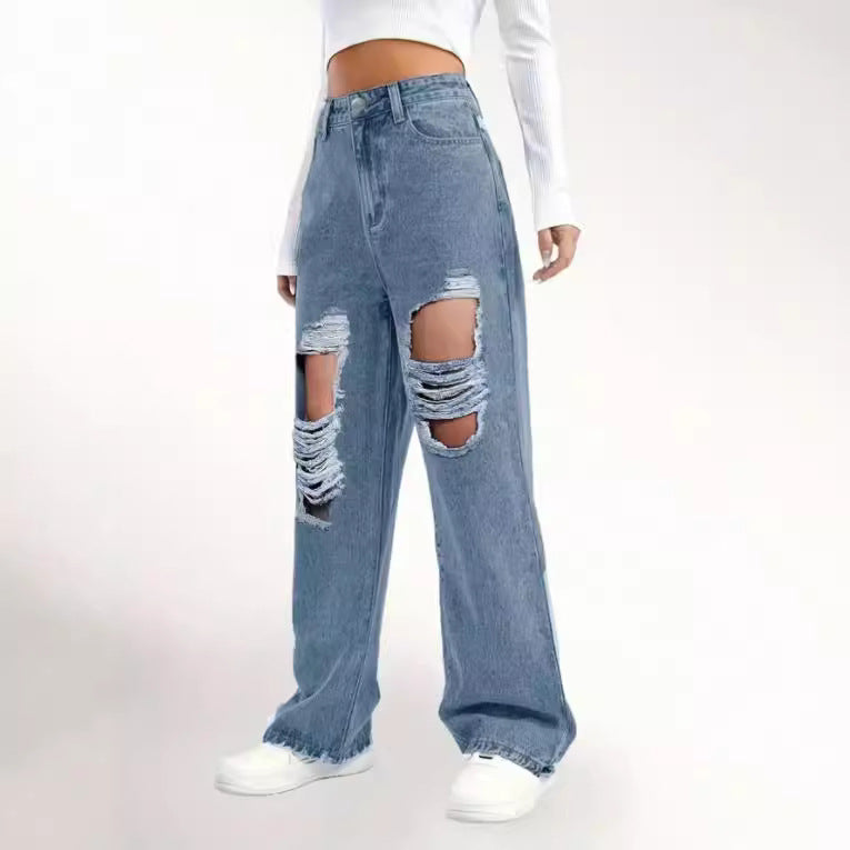 Avery Distressed Wide-Leg Jeans