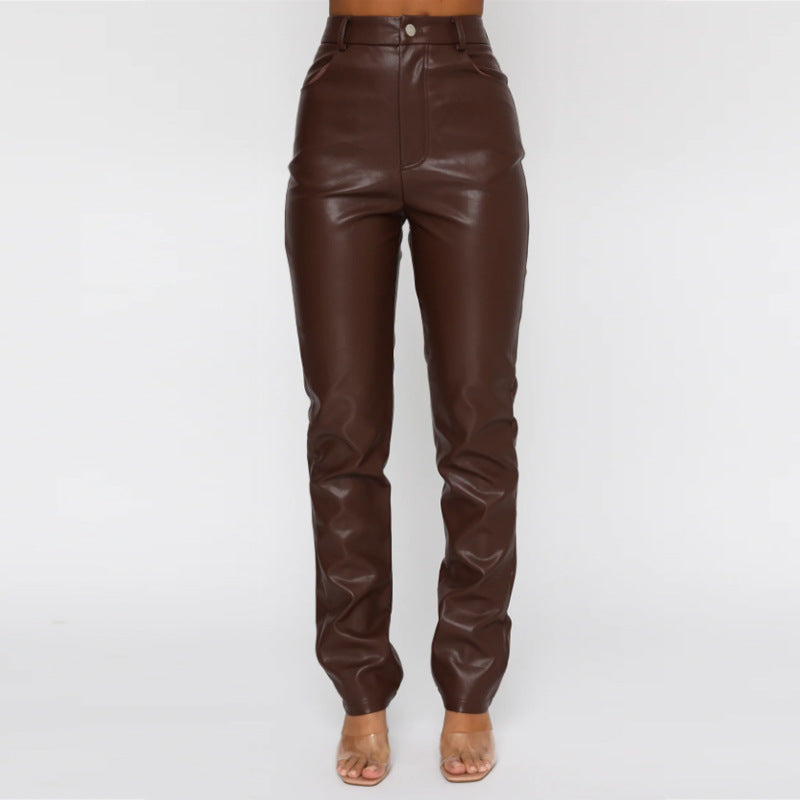 Victoria Leather Straight-Leg Pants