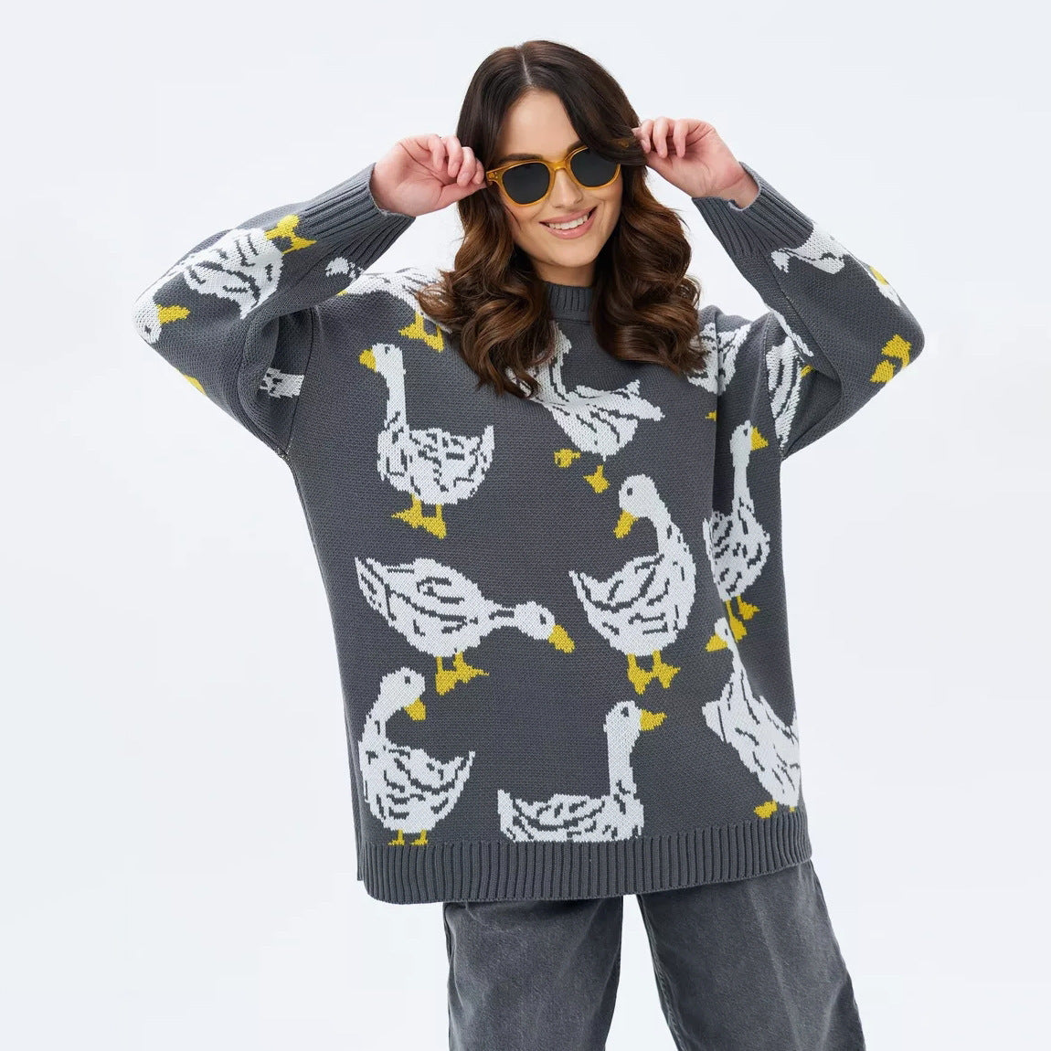 Emily Duck Print Oversized Sweater