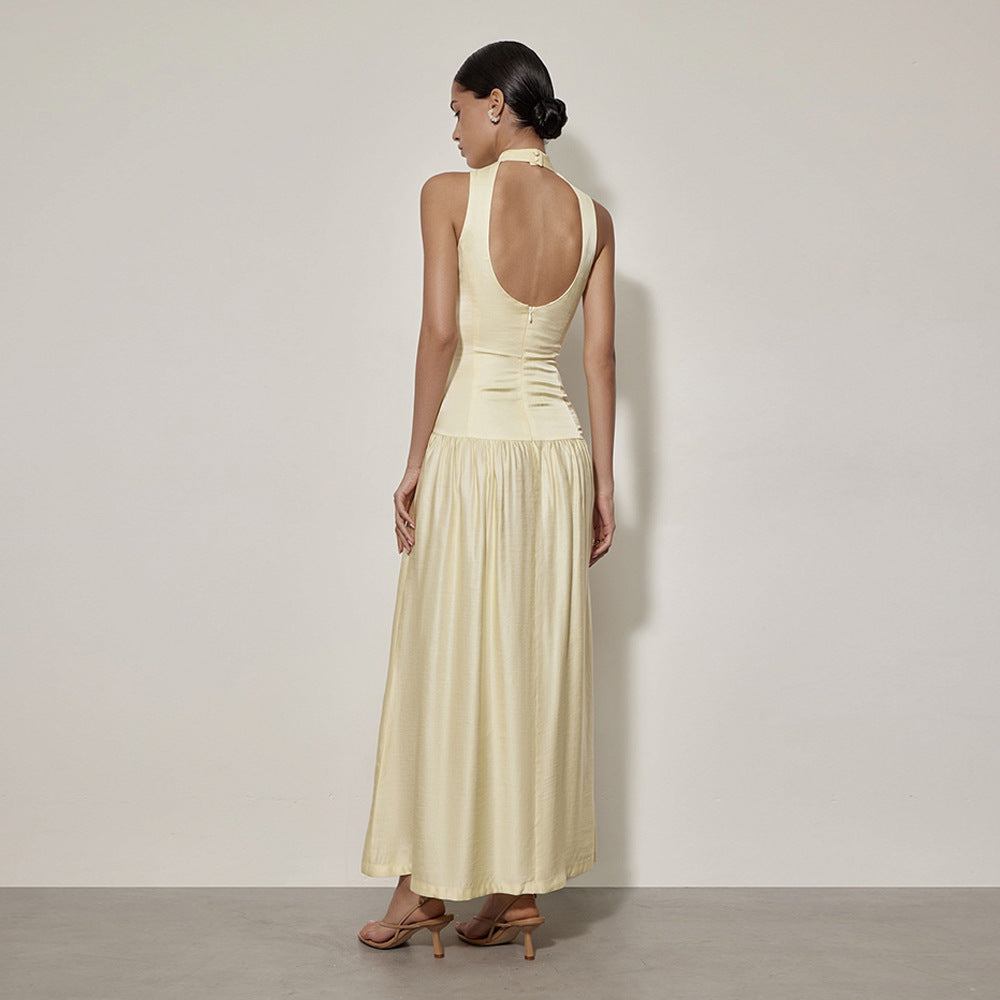 Harper Satin Sleeveless High Neck Maxi Dress