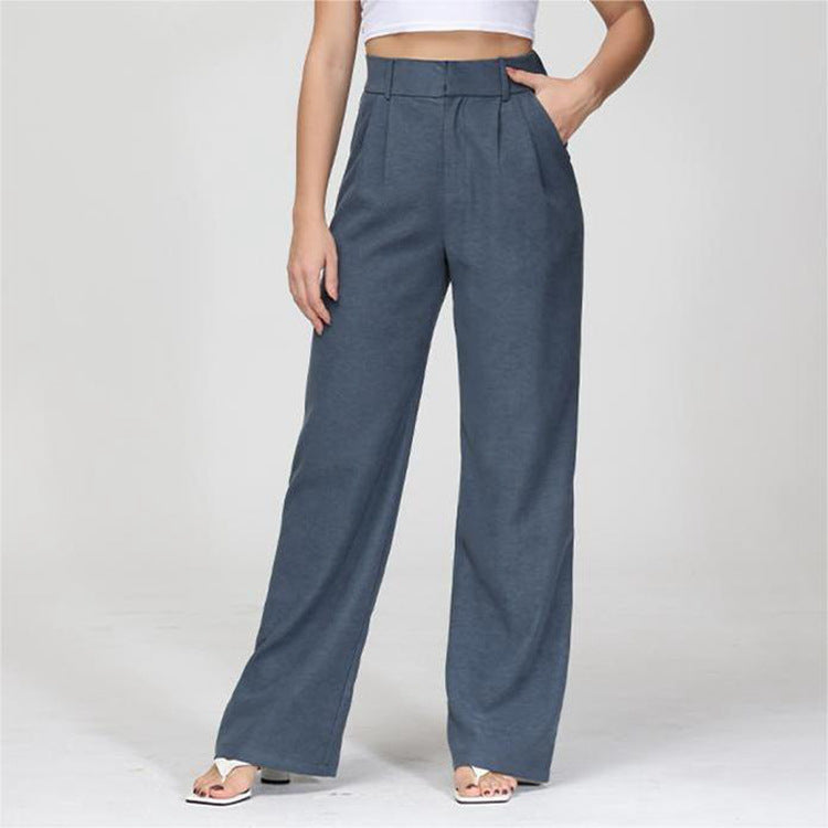 High Waist Wide Leg Trousers with Pockets